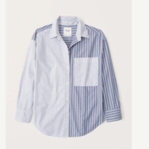Abercrombie & Fitch Oversized Colourblock Poplin Blue Stripe Button-up Shirt XXL